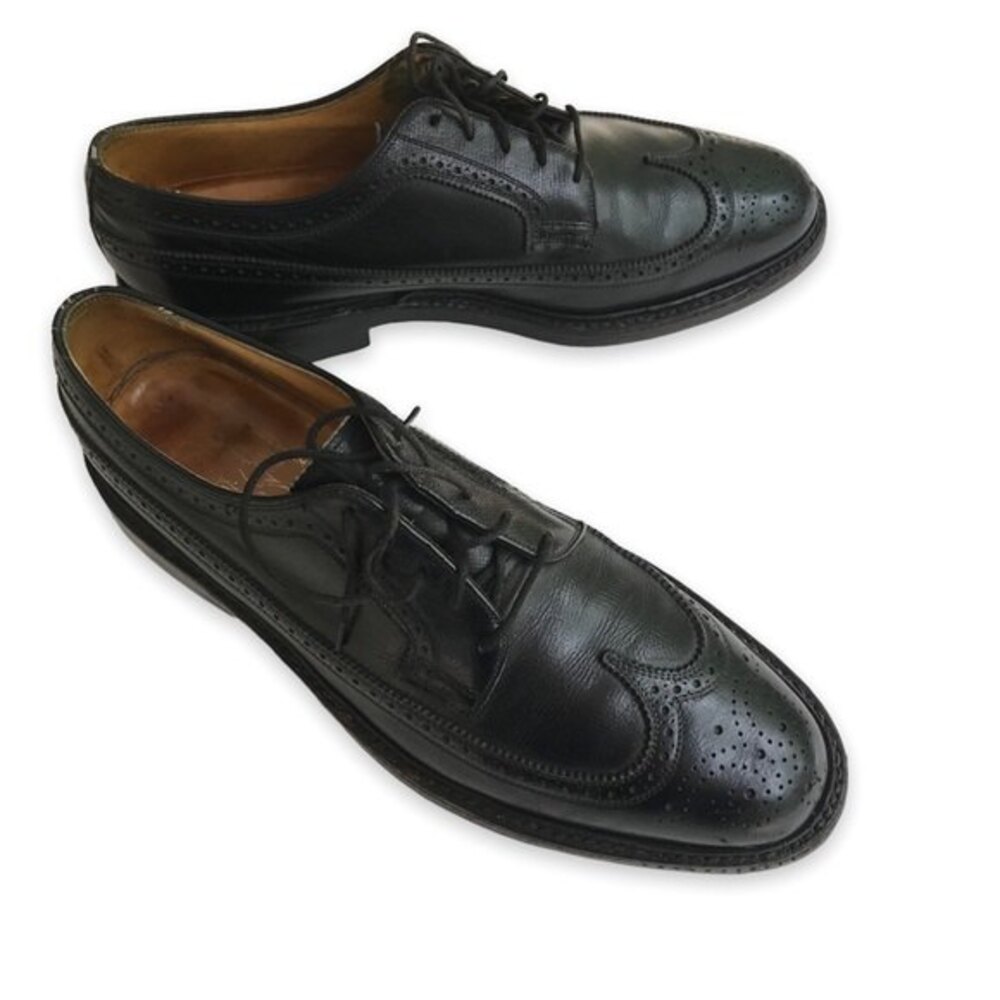 Vintage Florsheim Imperial Longwing Leather Wing Tip Black Mens Size 9D Shoes